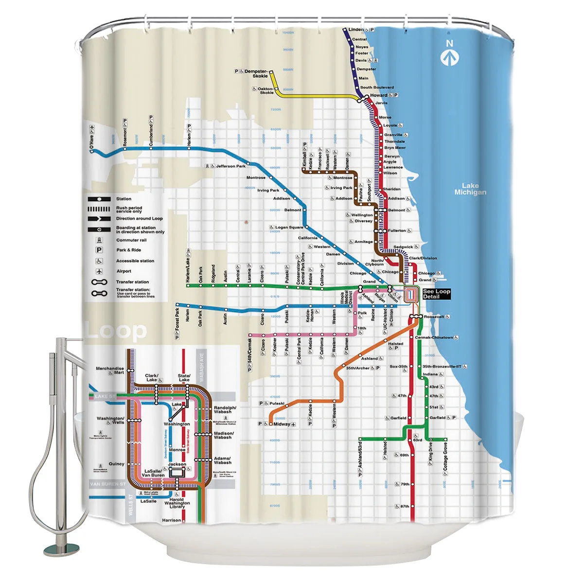 Занавеска для душа с изображением железной дороги Чикаго водонепроницаемая