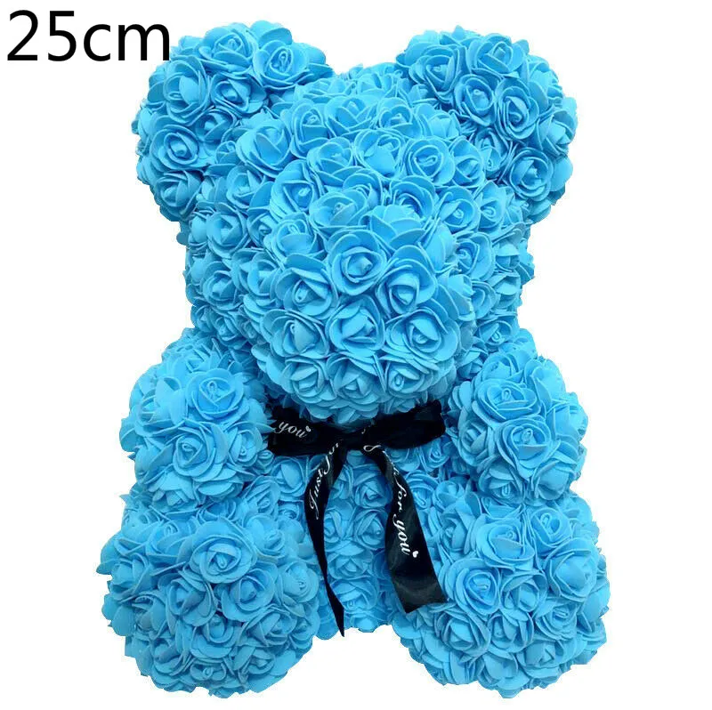 25cm Blue 40 см 25 см Валентина Роза Медведь Сердце цветок подарок для подруги День рождения Свадьба искусственные вечерние Декор для дома цвет красного вина розовый - Цвет: 25cm Blue
