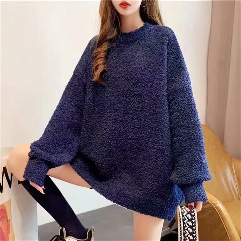

Causal Women Loose Solid O-Neck Sweater 2020 Fashion Ladies Grain Knitted Tops Streetwear Female Chic Oversized Pullover