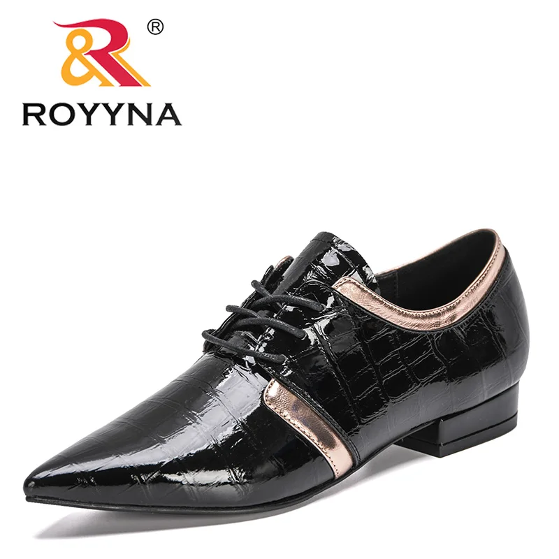 

ROYYNA 2021 New Designers Pointed Toe Patent Leather Pumps Women Lower Heels Lace Up Ladies Shoes Office Dress Shoes Feminimo