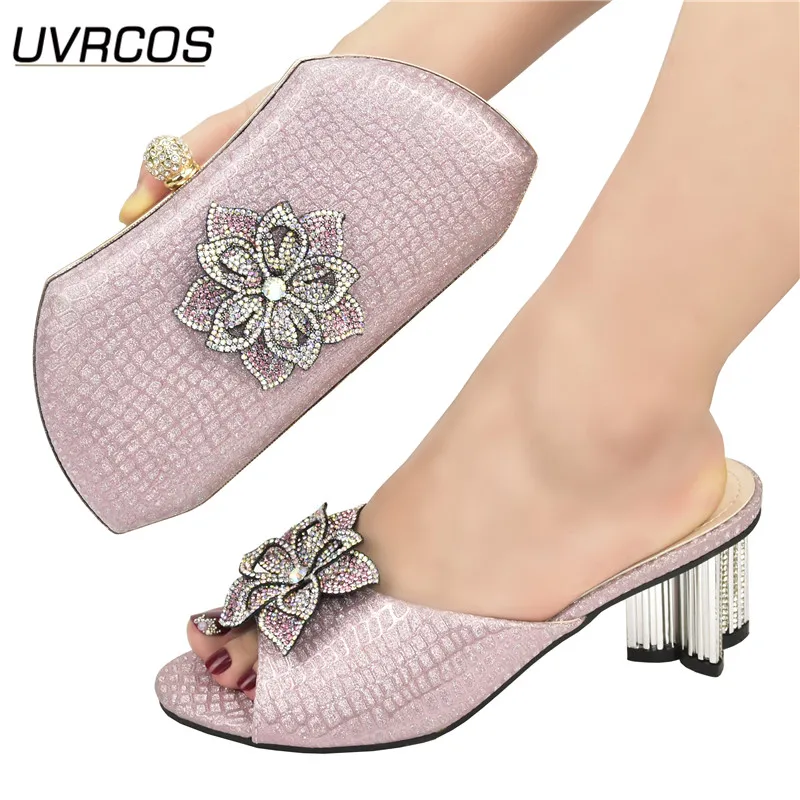 

Italian Women Wedding Shoes and Bag Set Decorated with Rhinestone High Heels Sexy Ladies Ladies Dress Shoes Luxery Shoes Women