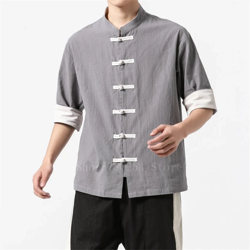 Tang Suit 2021 Short Sleeve Tops Vintage Summer 4Color Hanfu Blouse Shirts Traditional Chinese Clothing for Men Kung Fu | Тематическая