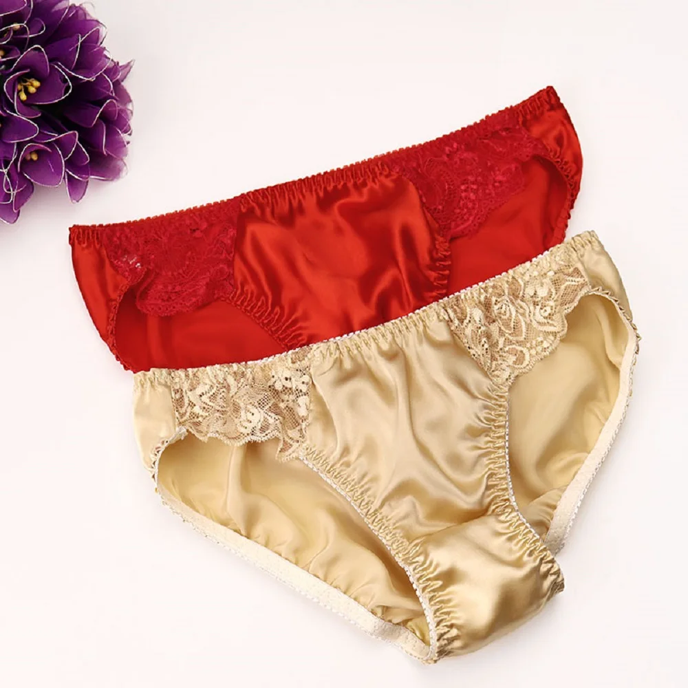 5 pcs Womens 100% Silk Panties Soft Briefs Sexy Sheer Lace Knickers Underwear for Lady naughty panties for women lingerie bottom
