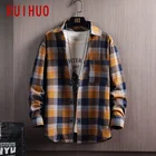 Рубашка RUIHUO мужская с пуговицами в клетку, модная повседневная приталенная, в Корейском стиле, 5XL, лето 2021