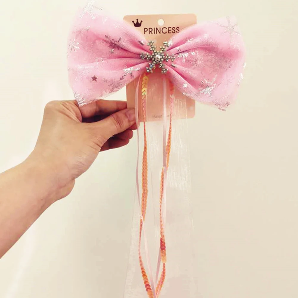 

2 Colors Princess Christmas Kids Girls Large Bowknot Hair Clips Ribbon Bow Braides Hair Accessories Ponytail Holder Hairpins