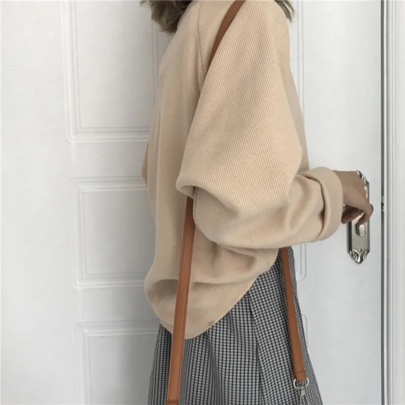 Свитер женский с высоким воротником винтажный свободный плотный пуловер длинным