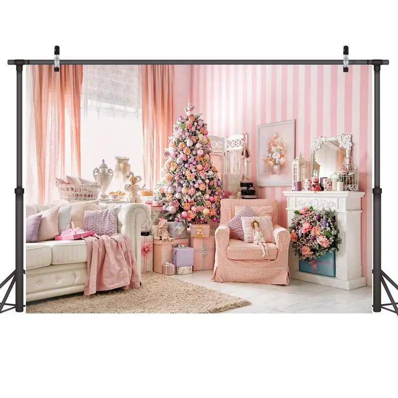 Christmas Backdrops For Photography In Pink Sofa Tree Decor Backgrounds Customized Photographic Photo | Электроника