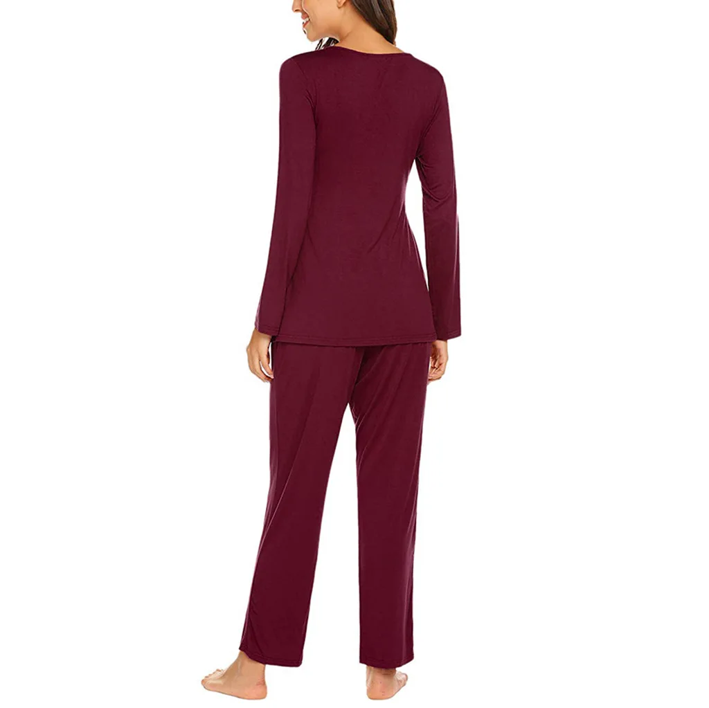 

Long Sleeve Maternity Nursing Pajamas Pure Color Multifunctional Maternity Long Sleeve Adjustable Elastic Pants Set