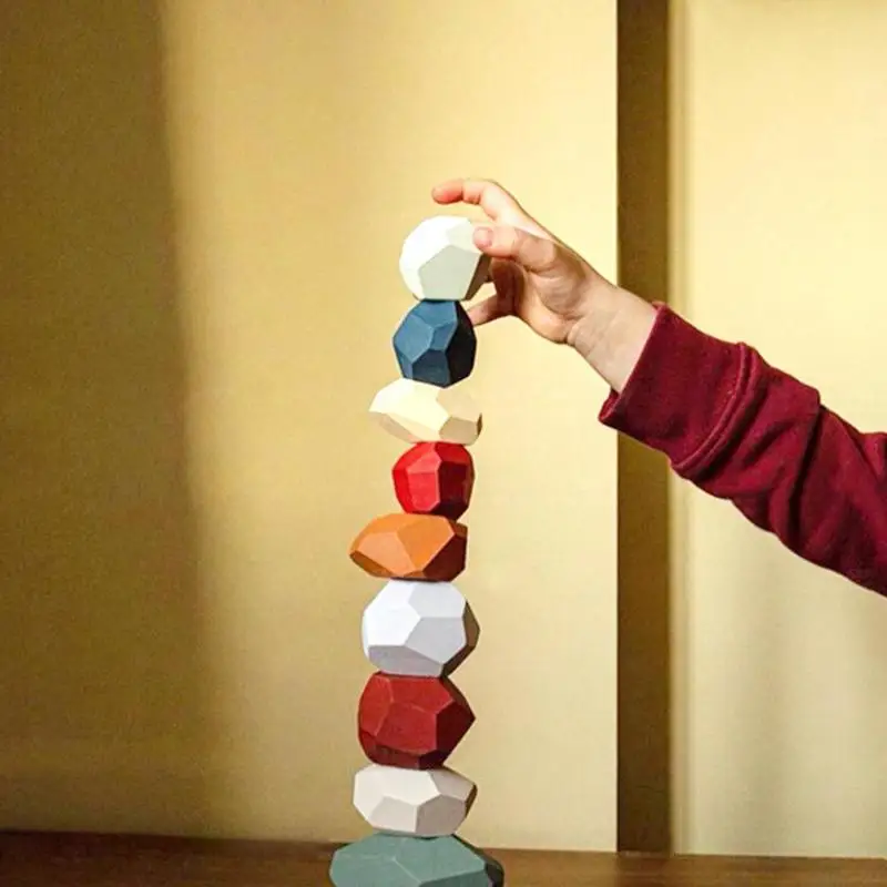 Bloques de construcci&oacute;n de piedra de color madera para ni&ntilde;os, juguete para regalo educativo, n&oacute;rdico, juguete con arcoiris, estilo de chico apilable, G2M1-5