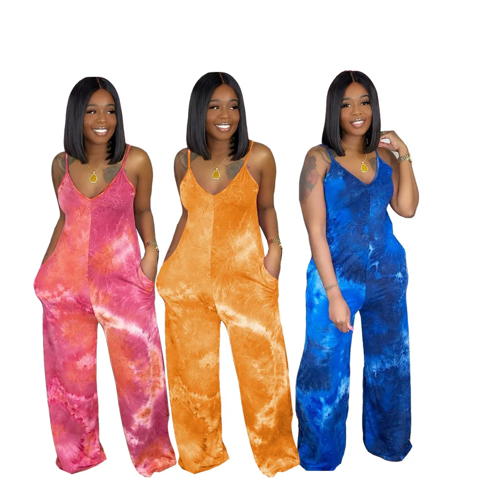 

AR5730 Europe and the United States 2021 sexy women's clothing fashion casual tie-dye printed suspender trousers wide-leg pants