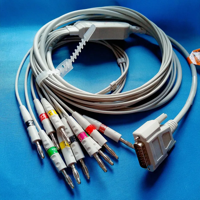 Совместимость для Nihon kohden 9010/9020/9620 кабель ECG с 10 ECG токовывод кабель ЭКГ дБ 15pin Banana 4,0 с 10K резистор