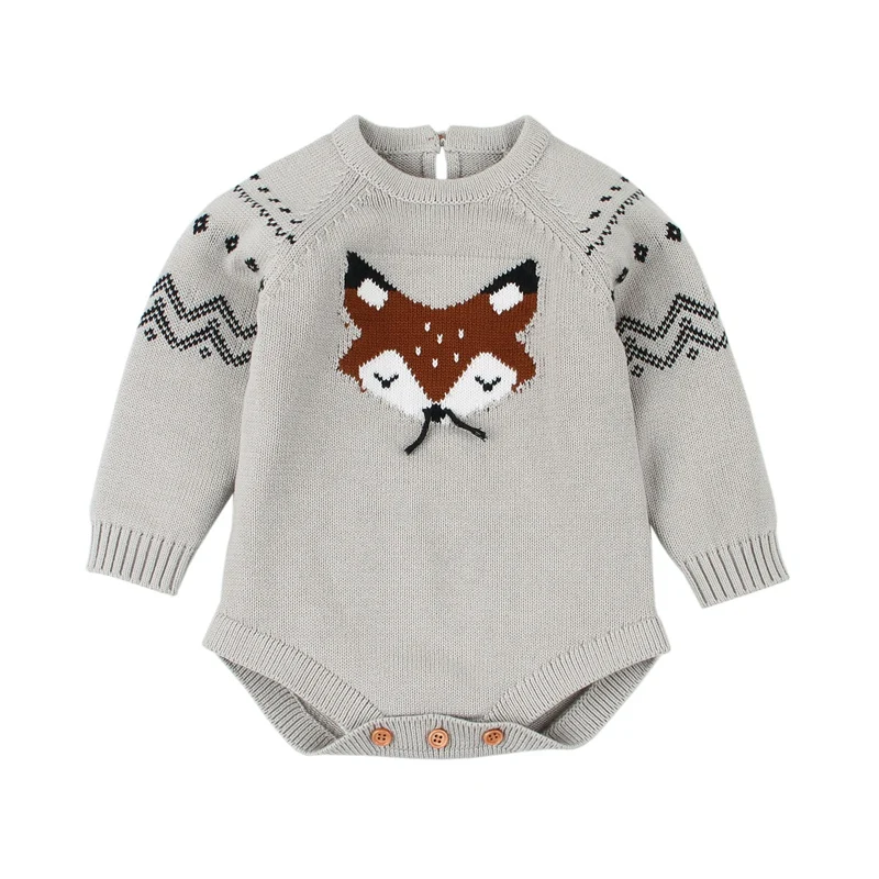

Toddler Baby Sweater Long Sleeve Fox Birthday Baptism For 0-12M Infantil Girl Boy Winter Autumn 2023 Clothes One Piece Outfits