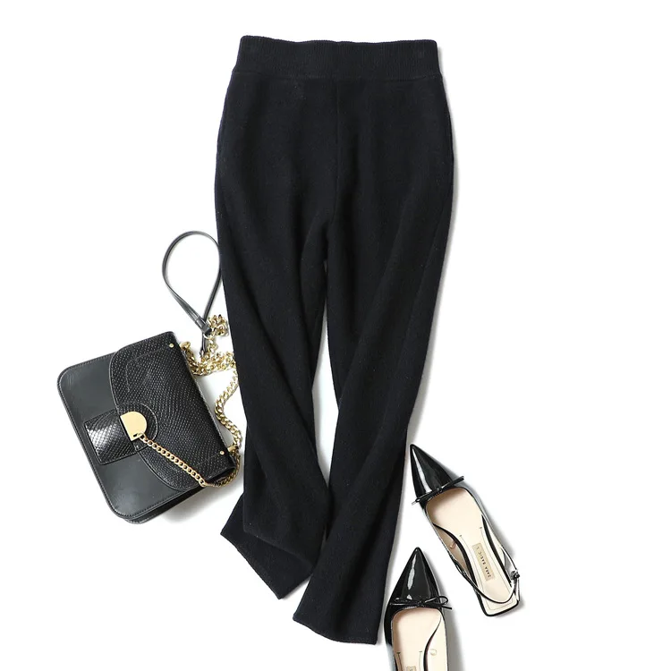 

Thick 100% Winter Cashmere Trousers Warm Pants Women Elastic Waist Skinny High Quality Womrn Clothing