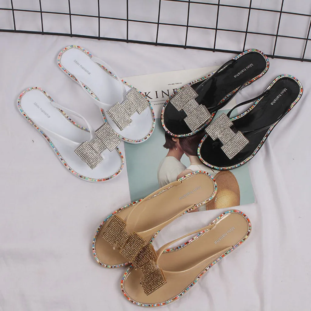 Шлепанцы женские пляжные сандалии на плоской подошве богемный стиль цвет