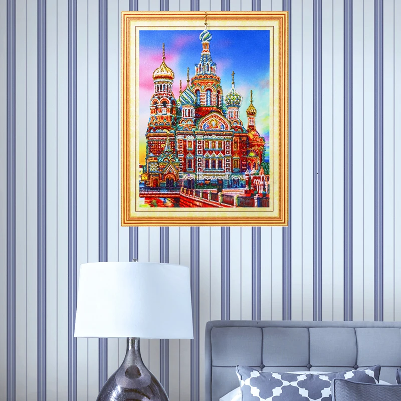 AZQSD Diamond Painting Landscape Special Shaped Church Partial Round Drill Home Decor DIY Diamond Mosaic Castle Handmade Gift