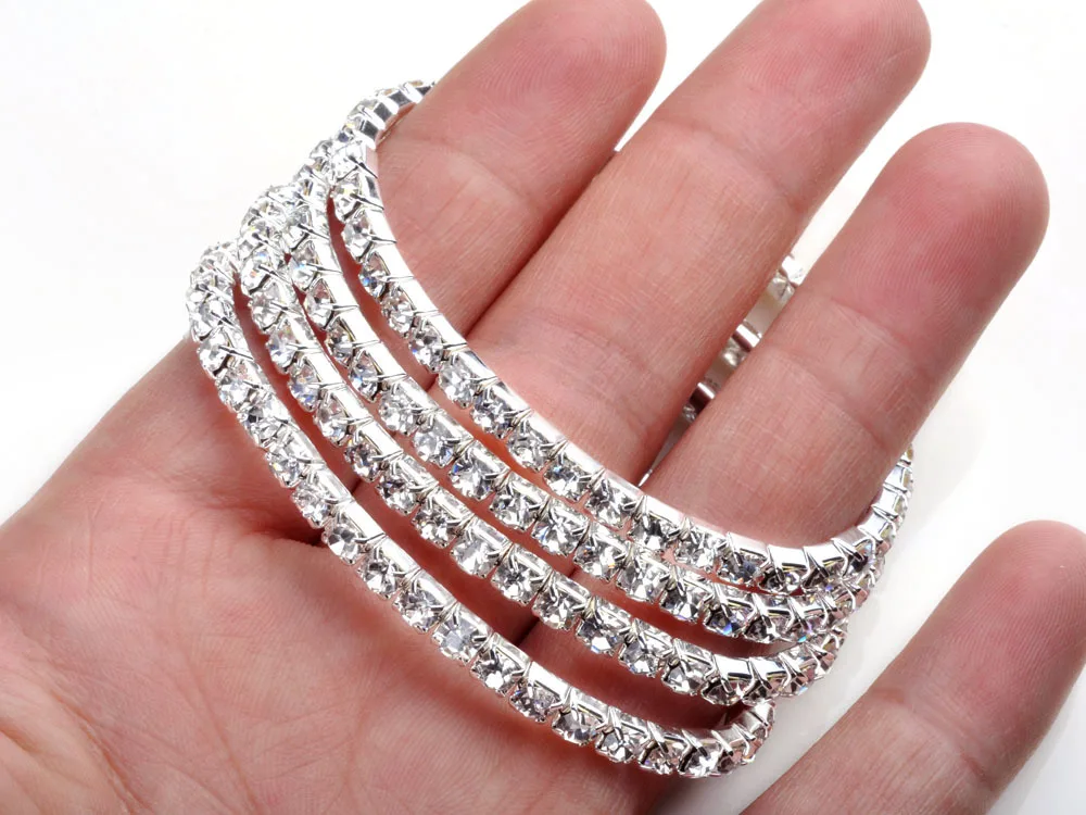 Imixlot Горячая Мода 4/5/8 со стразами в ряд Свадебные Браслет Bling Для женщин ювелирные изделия