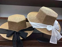 new fashion octagon black and white silk ribbon women summer beach romance wide brim panama raffia straw hats