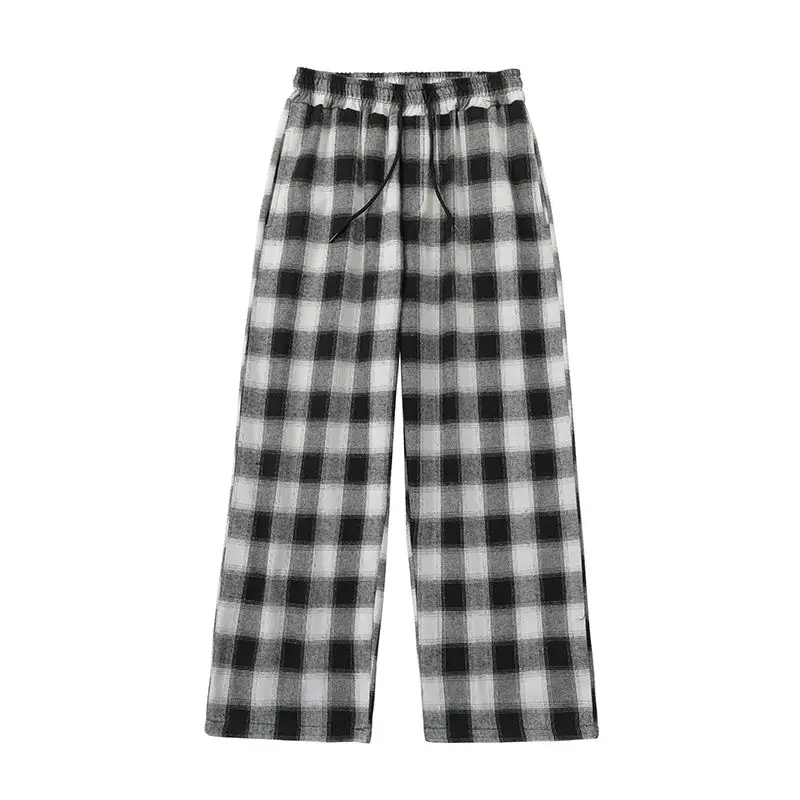 

Spring Summer Plaid Pants Men's Fashion Retro Drawstring Casual Pants Men Streetwear Hip-hop Loose Straight Pants Mens M-2XL