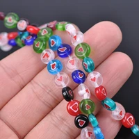 flat round 8mm heart patterns millefiori glass loose crafts beads lot for diy jewelry making findings