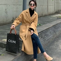 2021 womens trench 100 wool coat long lamb sheep cashmere jacket for female outerwear winter autumn fall clothing camel green