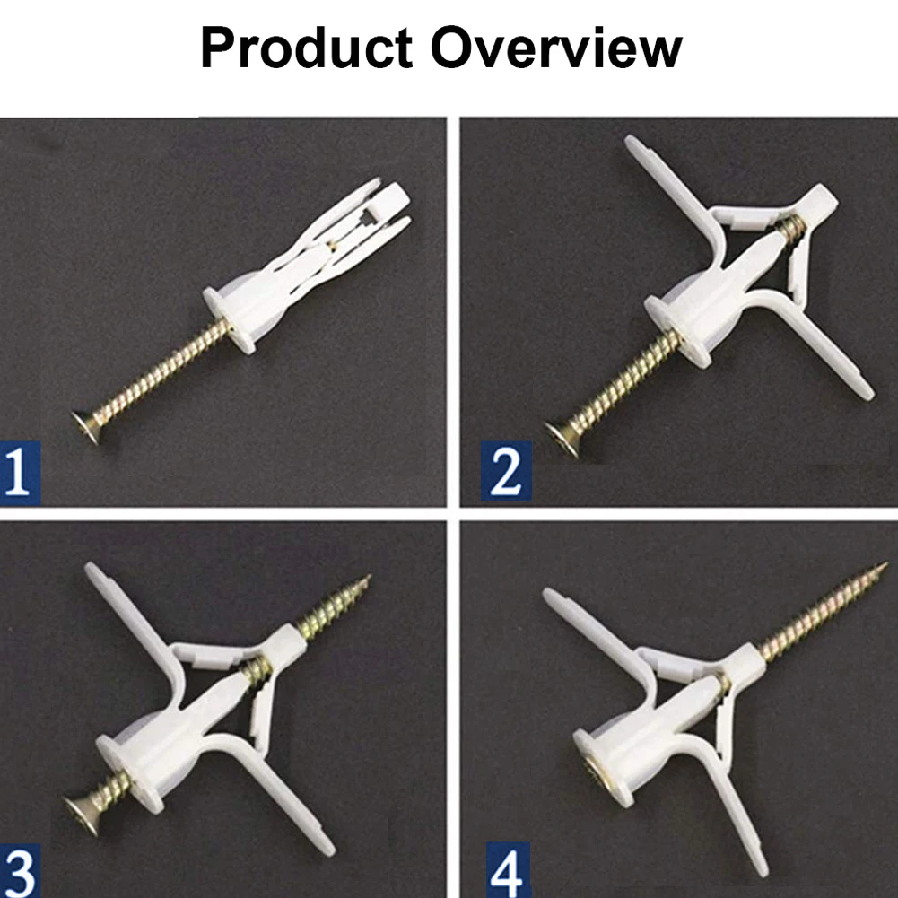 

60 PCS Plastic Expansion Drywall Anchor Kit Hollow Wall Anchors Self-drilling Expansion Tube Hollow Wall Bolts Screws