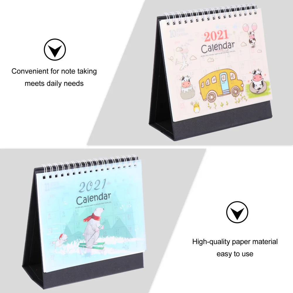 

2pcs 2021 Paper Calendars Delicate Tabletop Calendars Organizing Calendars