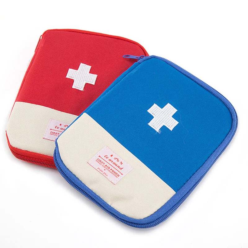 

Blue Red Portable Travel First Aid Kit Bag Small Medication Storage Bag Oxford Cloth Folding Medicine Divider Container for Drug