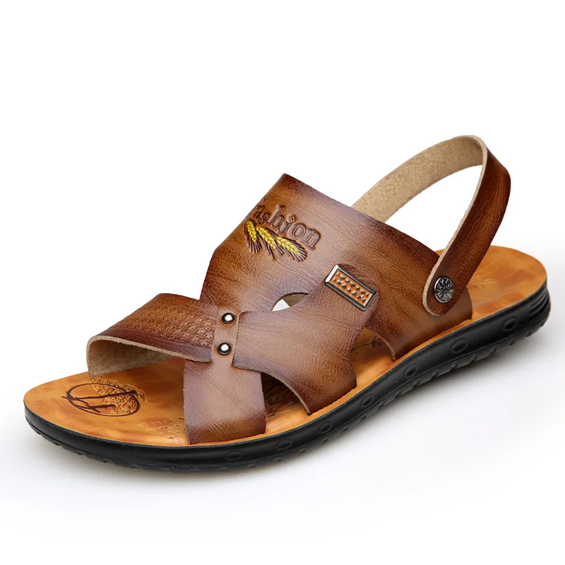

Men Cow Leather Sandals Outdoor 2019 Summer Handmade Men Shoes Men Breathable Casual Shoes Footwear Walking Sandals