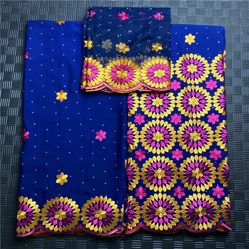 

3 + 2 + 2 ярда сухая кружевная ткань новейшая Тяжелая вышивка бисером африканская 100% хлопчатобумажная швейцарская вуаль популярный Дубайский ...