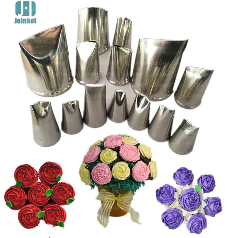 

cake icing piping tips set 14 pcs rose flowers nozzles Decorating Tip Sets cupcake cookies decoration