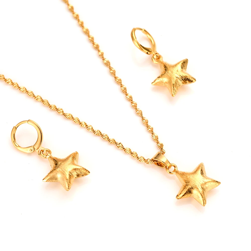 

BangruiEthiopian women Jewelry set Gold filled star Pendant Necklaces/Earrings/Ring African Bridal Habesha Ethiopia Wedding Gift
