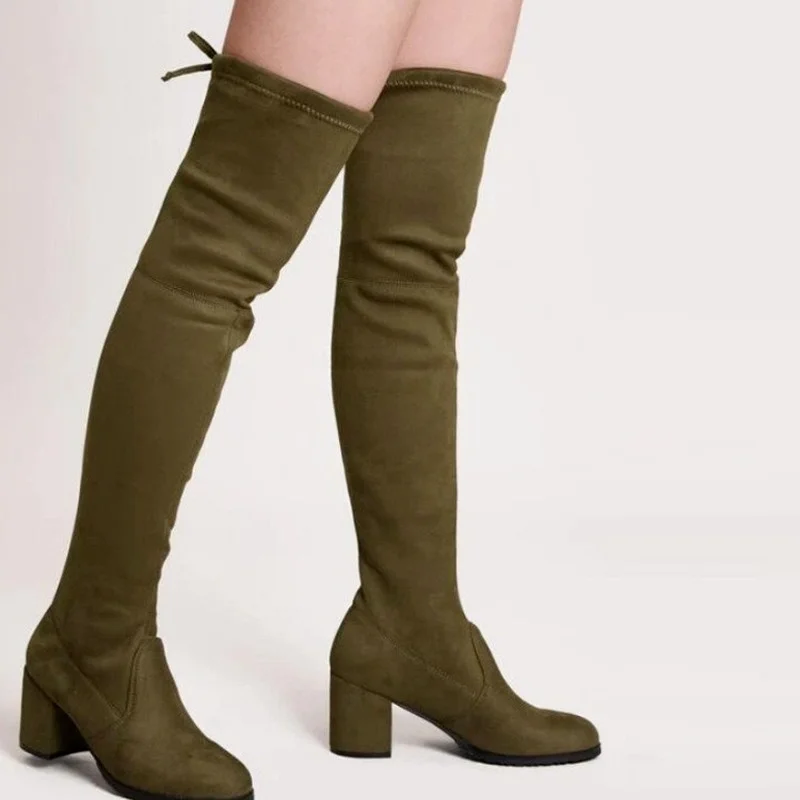 

comemore Autumn Winter Mid Heel High-heeled Over The Knee Long Women's Boots Elastic Plus Size 43 Thigh High Sock Booties Woman