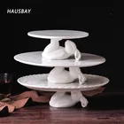 Керамическая тарелка для торта с милым Кроликом, подставка для десертов, белая фарфоровая тарелка, поднос для торта, свадебные украшения, керамика с заячком 08153