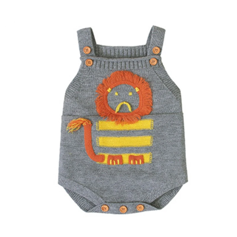 

2020 Baby Boys Girls Lionet Knitted Braces Rompers Autumn Infant Baby Romper Newborn Baby Boy Girl Clothes Vest Rompers