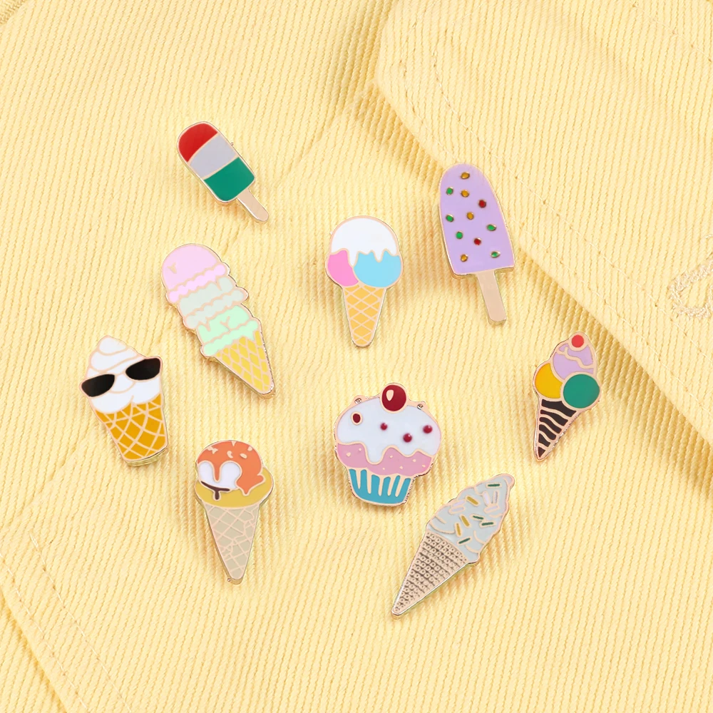 Sweet Cartoon Enamel Pins Cute Ice Cream Lapel Brooches Bright Color Mental Badges Pin Jeans Backpack Brooch Jewelry For Women