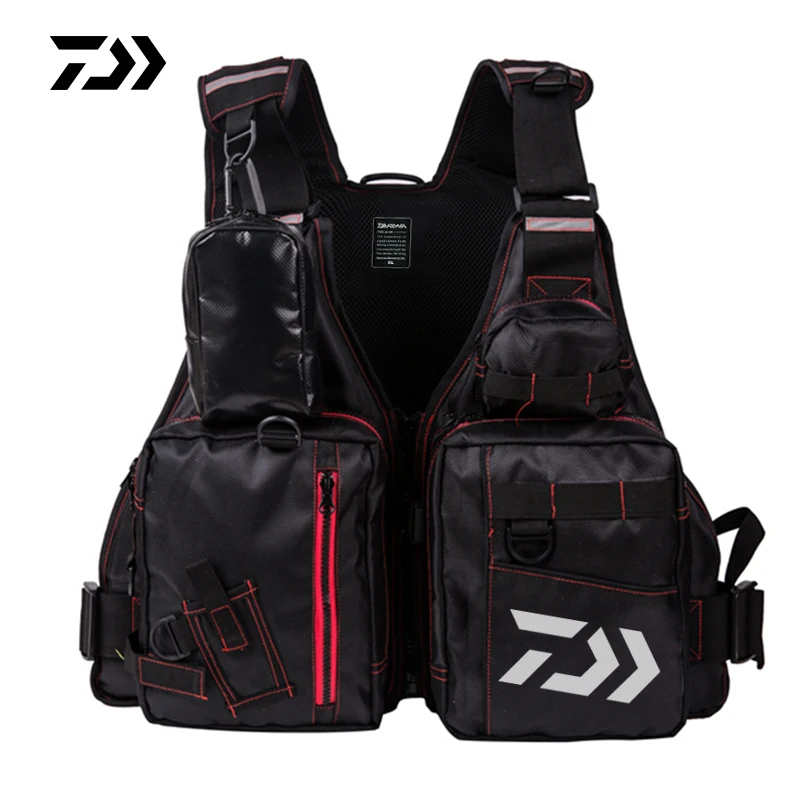 Black Red Daiwa жилет для рыбалки на открытом воздухе спасательный жилет мульти карман куртка унисекс Высокая плавучесть Регулируемый жилет для морской рыбалки - Цвет: Black Red