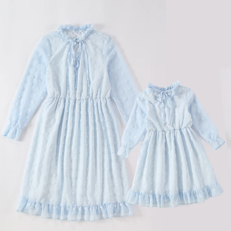 

2021 Mother Daughter Macthing Dresses Family Set Sequined Mom Baby Mommy and Me Clothes Long Sleeve V-neck Women & Girls Dress
