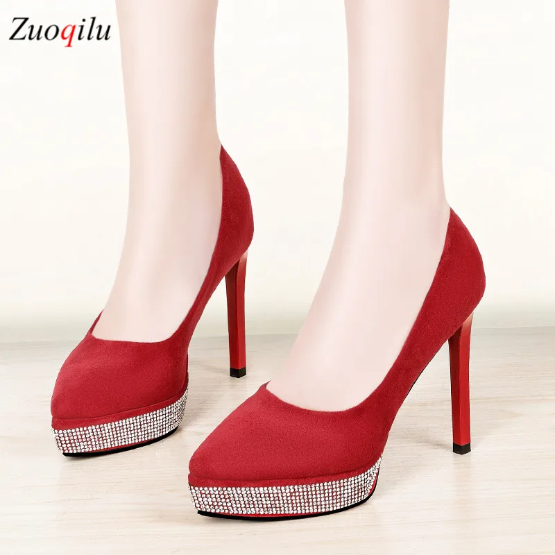 2020 crystal shoes women high heels wedding platform pumps rhinestone black red | Обувь