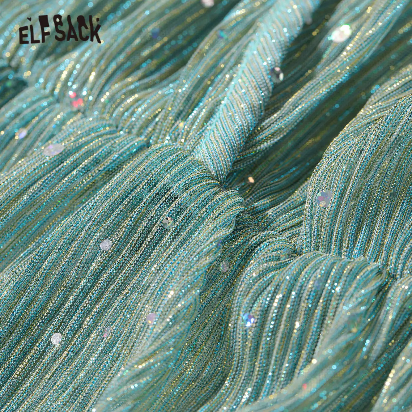 Женское однотонное платье средней длины ELFSACK зеленое повседневное корейское с