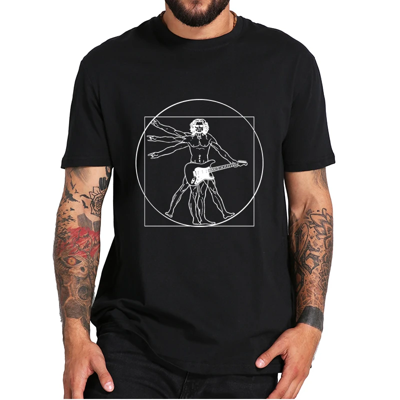 

Vitruvian Man Guitar Rock T-Shirt Retro Leonardo Da Vinci Artist Inspired Design Funny Men's Tee Shirt 100% Cotton For Unisex