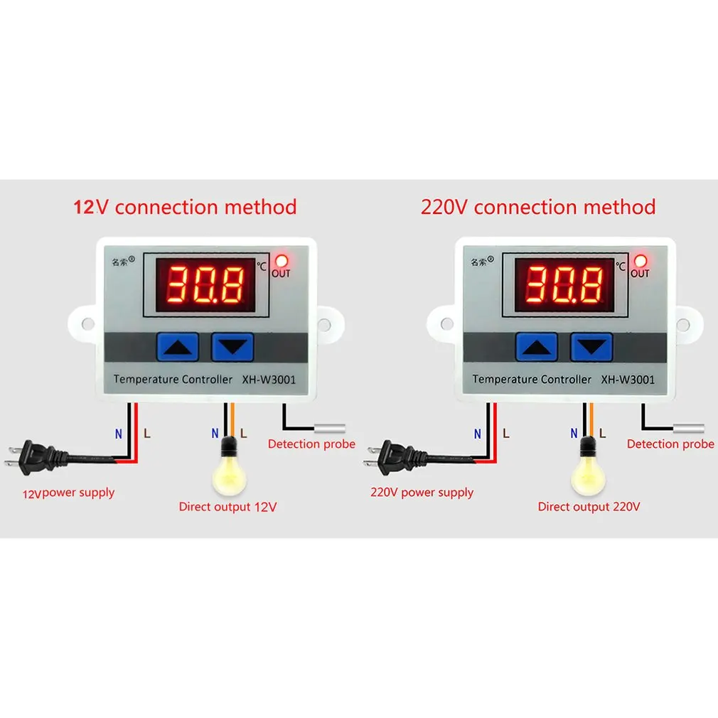 W3001 Temperature Controller Digital Led Thermometer Thermo Switch Probe Dc12/Ac220V |