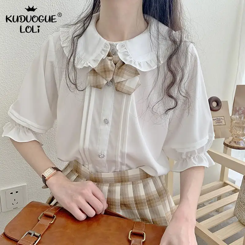 Женская шифоновая рубашка с длинным рукавом оборками и большим лацканом|Рубашки|