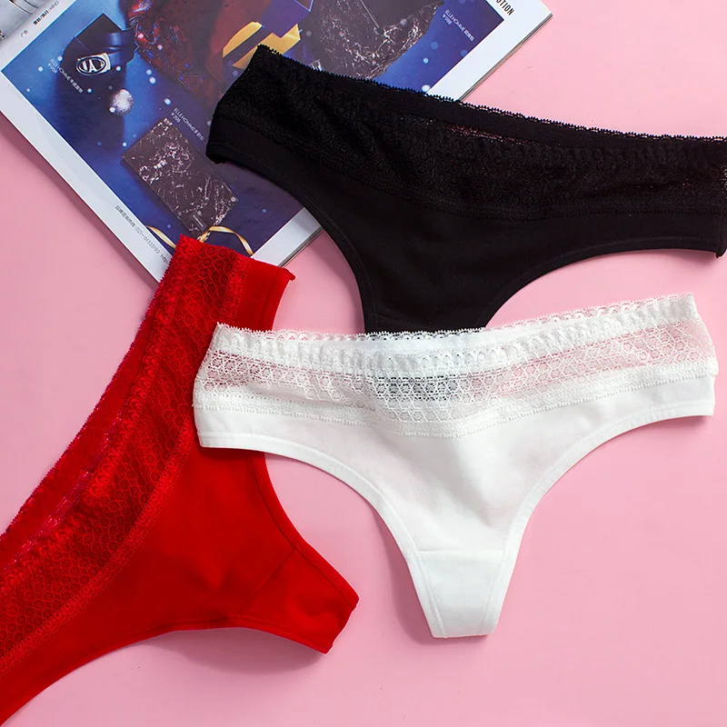 

Seamless Seductive Cotton Sexy Lace Hollow Thong Women Low Waist Panties See Through G-string Underwear Briefs Lingerie Lencería