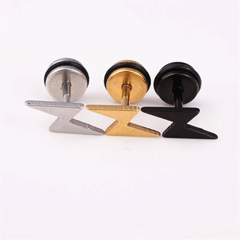 Unisex Punk Thunder Earrings Stainless Steel Women Men Jewelry Gift Lightning Bolt Stud Piercing | Украшения и аксессуары