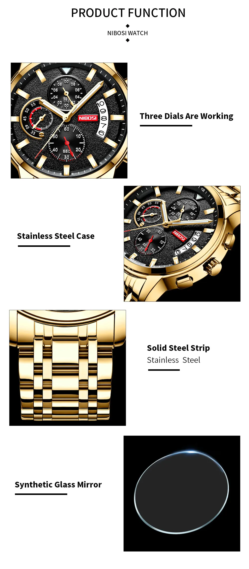 NIBOSI Top Brand Fashion Mens Watches Luxury Stainless steel Quartz Chronograph Clock Waterproof Watch For Men Relogio Masculino