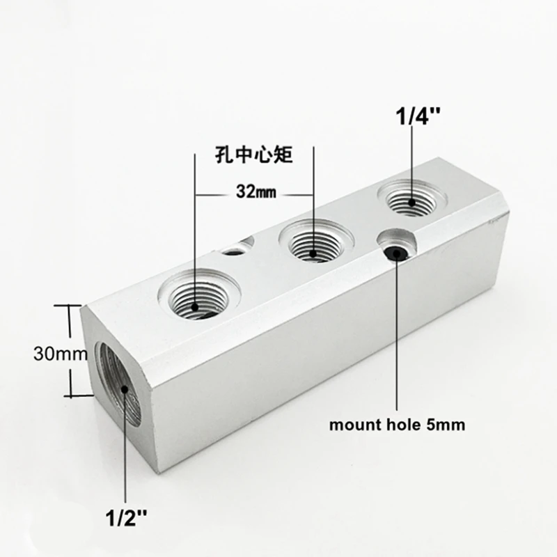 

1PCS Aluminum Manifold Block Splitter Connector Fittings Thread 1/4‘’ 1/2‘’ 3 way 5 port Manifold Block Splitter