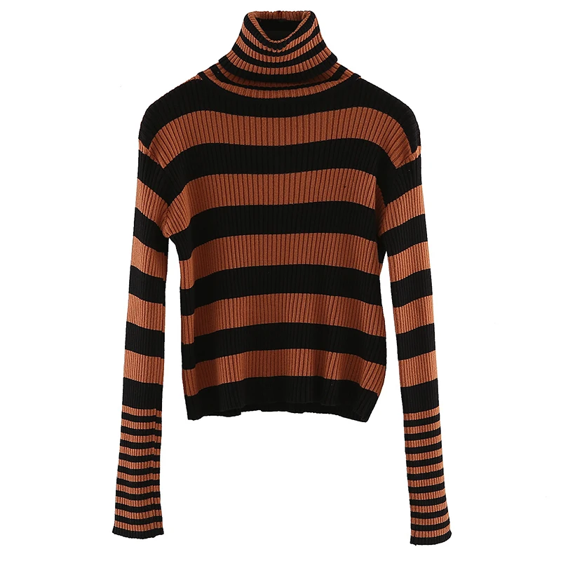 

New Vintage Turtleneck Sweater Women 2019 Autumn Winter Tops Fashion Striped Knitted Pull Femme Elastic Long Sleeve Pullover
