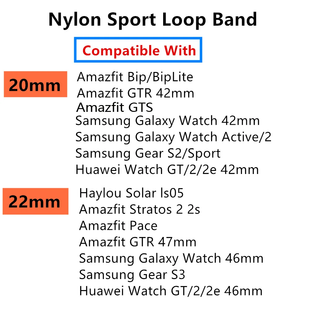 

20mm/22mm band For Samsung Galaxy Watch 46mm/42mm/active 2 Gear S3 Nylon Bracelet Huawei watch GT 2 2e pro strap 3/41mm/45mm