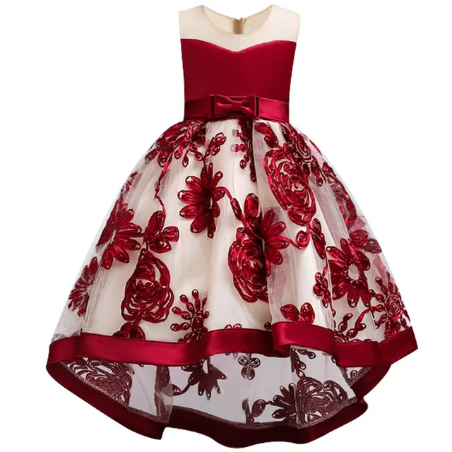 Baby girls Clothes Fashion Red wine embroidery Flower Girl Dress Wedding Drag the floor Party 2018 new Princess Dresses | Детская одежда