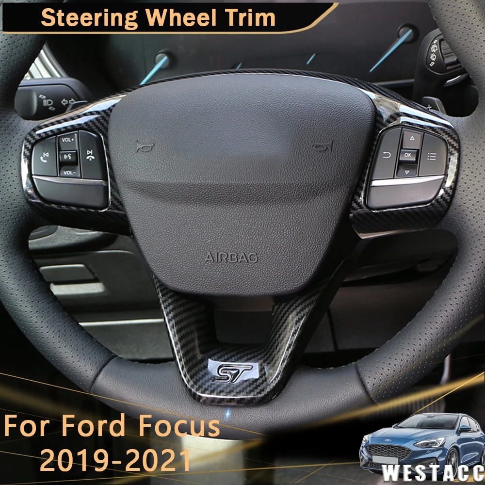 

For Ford Focus 2019 - 2021 2Pcs ABS Car Steering Wheel Trim Decoration Protective Cover Sticker Interior Accessories